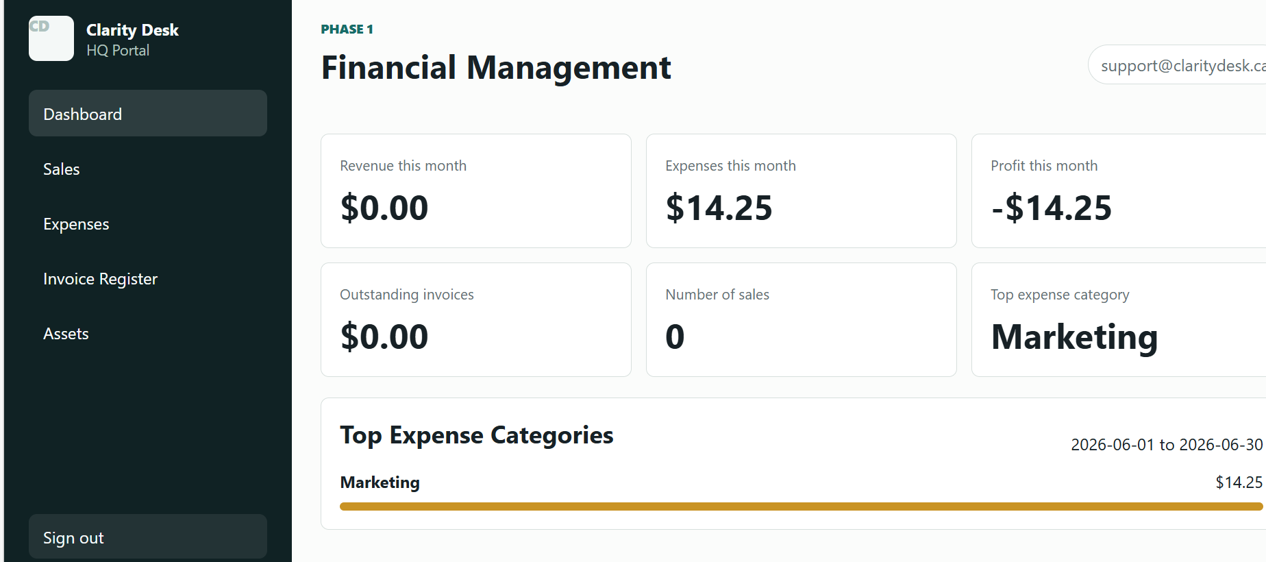 Clarity Desk HQ portal screenshot
