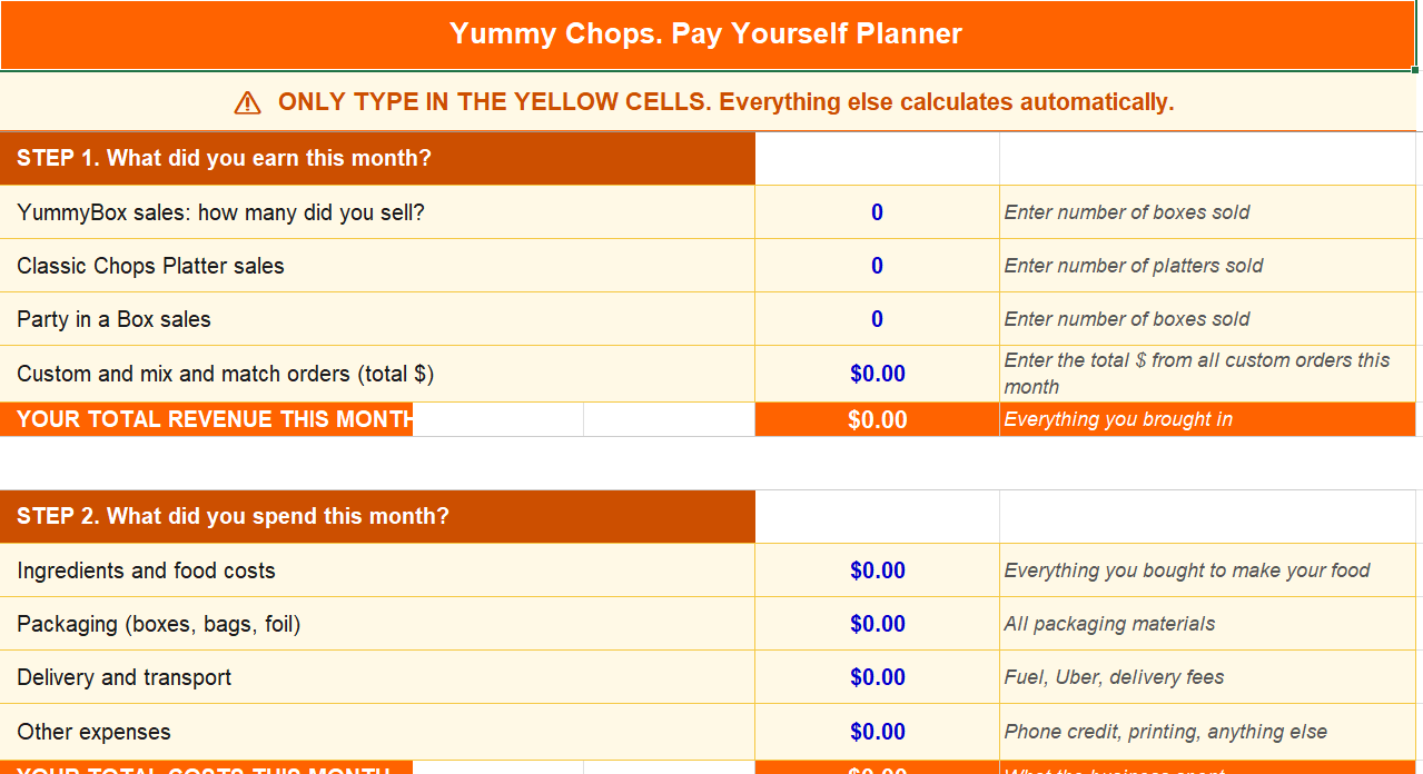 Yummy Chops pricing system screenshot