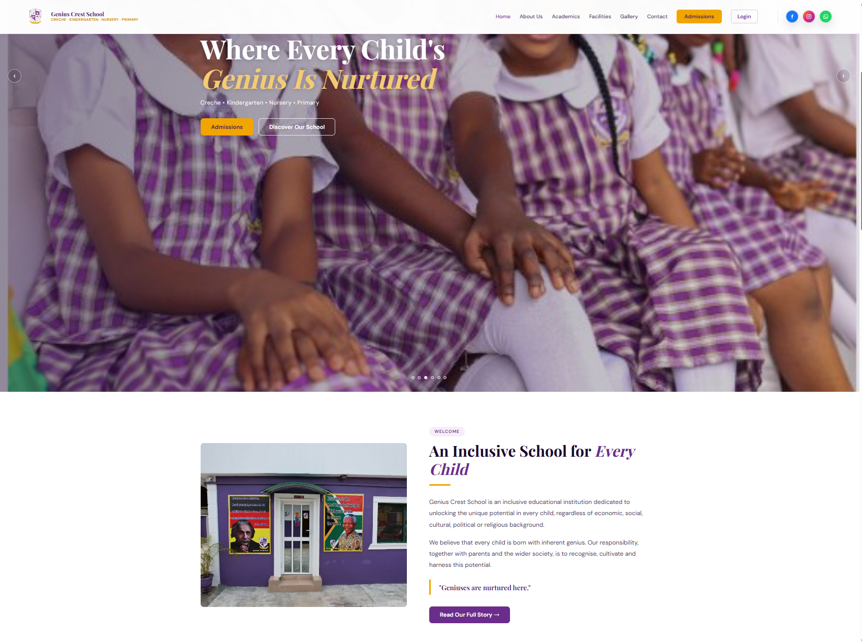Genius Crest School website homepage screenshot